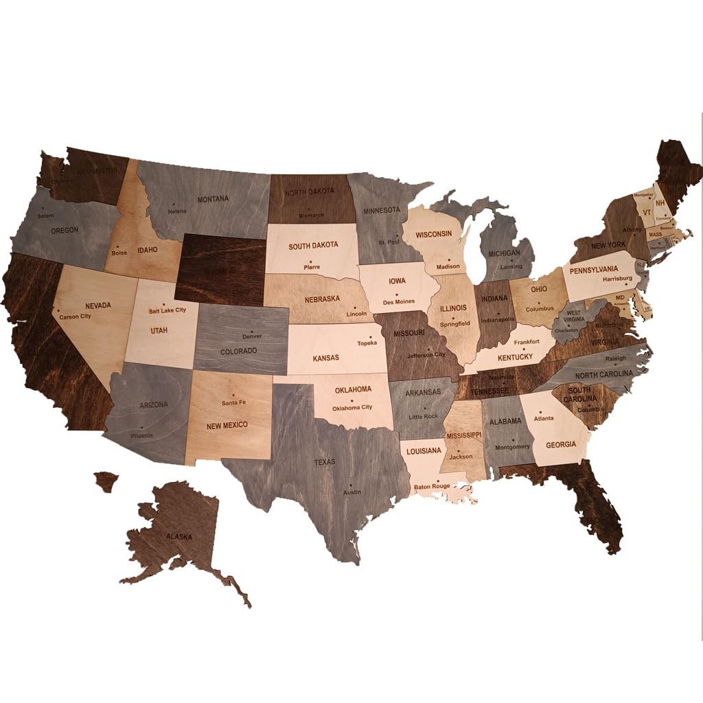 USA Map Brown: Natural Wood Wall Decor & Puzzle at Doshe.Store