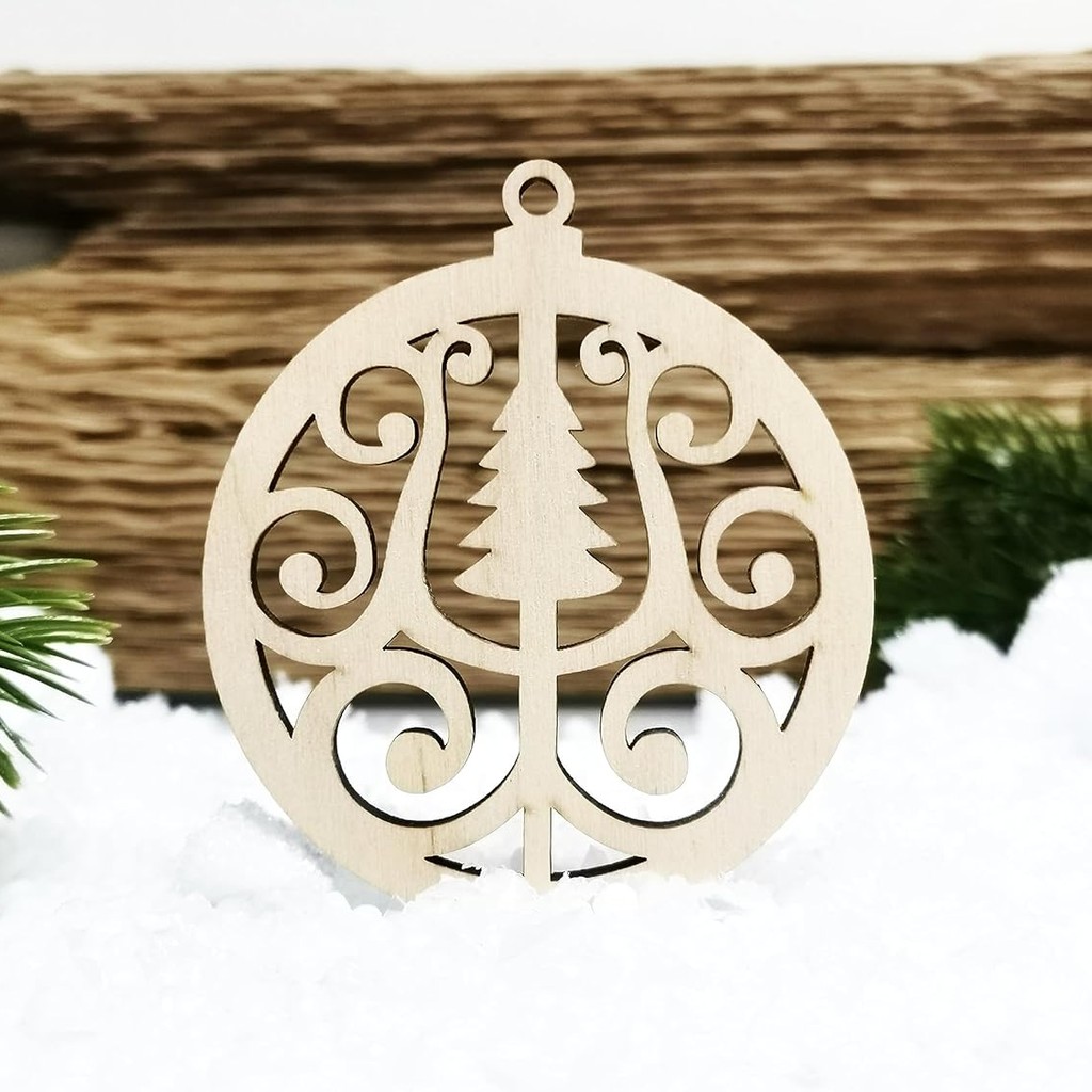 25 Unfinished Laser Cut Wood Christmas Ornaments Set