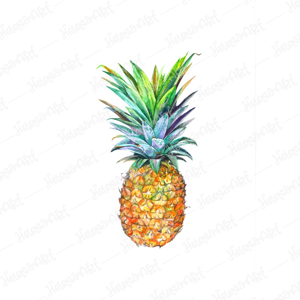 Watercolor Pineapple Art Digital Download – Tropical Wall Decor