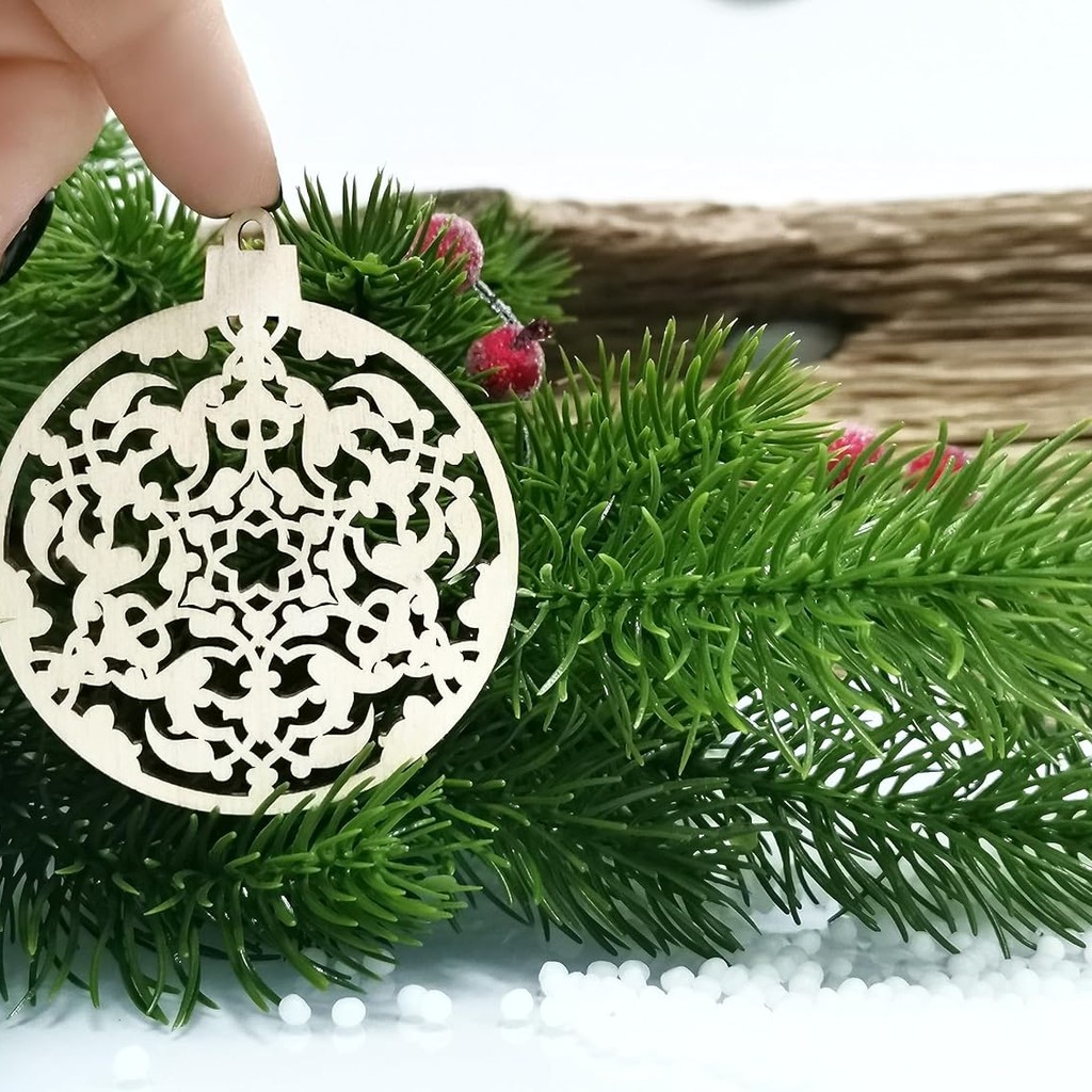 Set of 25 Unfinished Laser Cut Wood Christmas Ornaments
