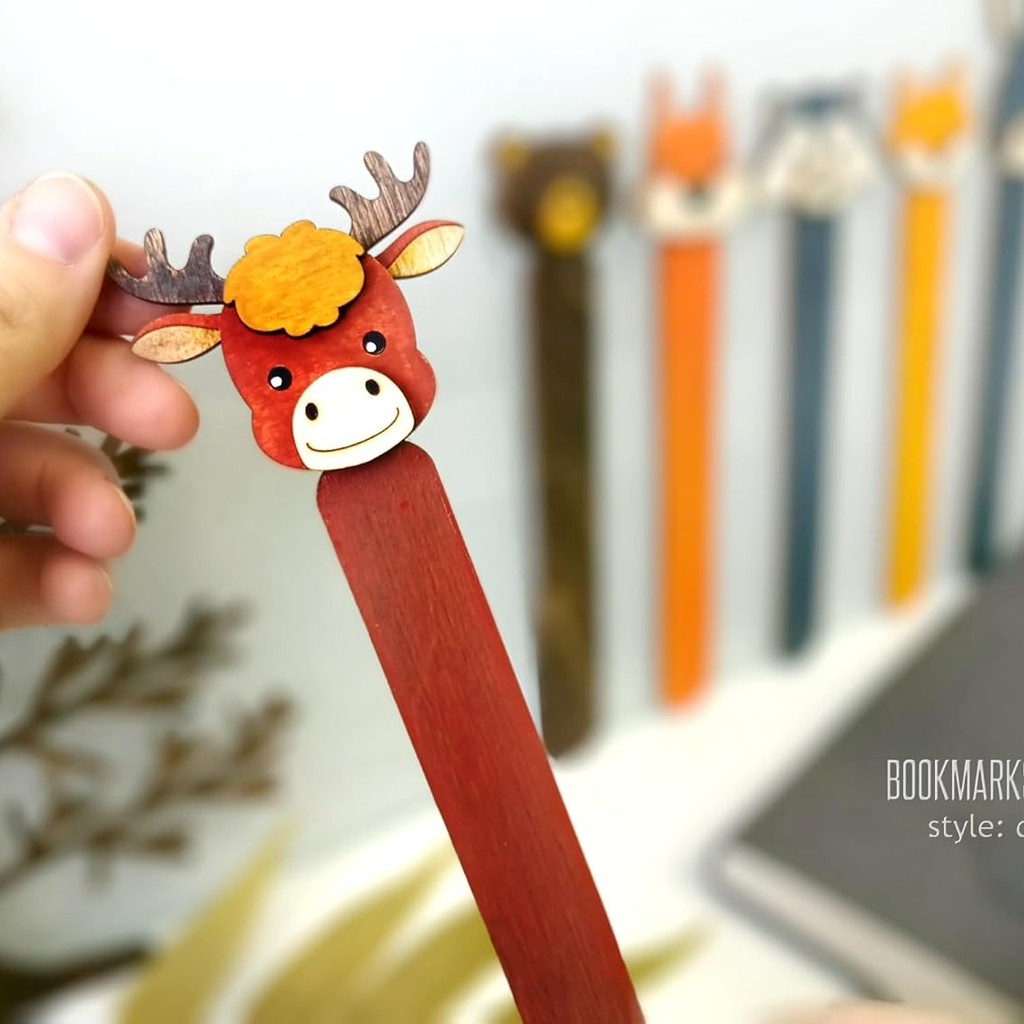 MOOSE Bookmark: Hand-Painted Wooden Bookmark from Farm Animals Collection