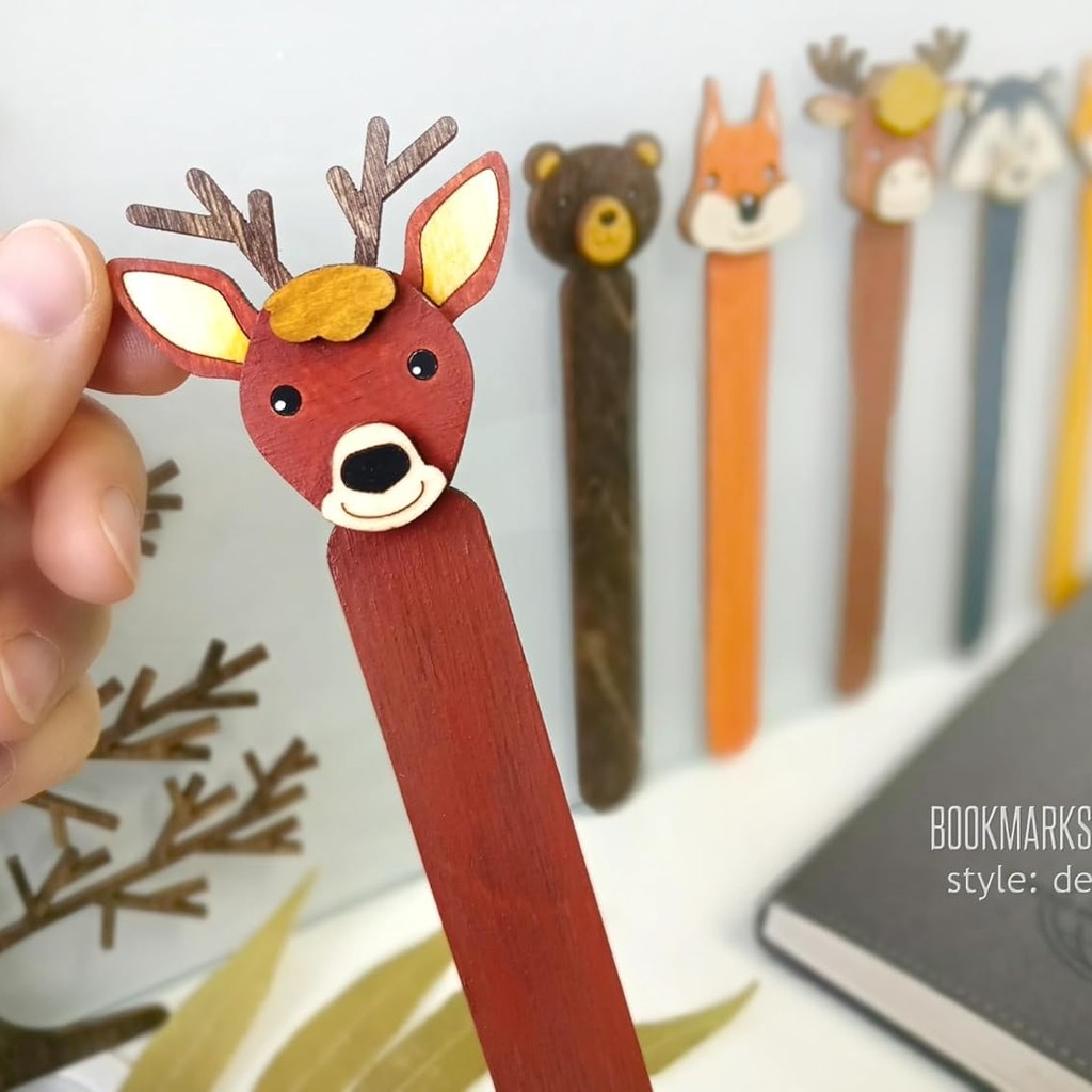 DEER Bookmark – Hand Painted Birch Wood Bookmark at Doshe.Store