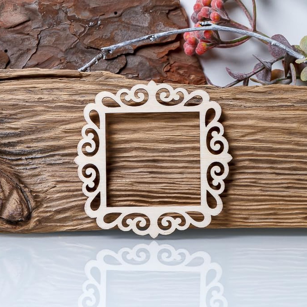 Elegant Wooden Square Frame: Ornate Scrollwork Design (Set of 9)