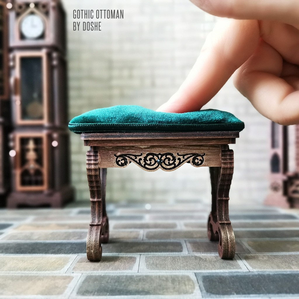 Gothic OTTOMAN Dollhouse Pouf – Exclusive Miniature Furniture