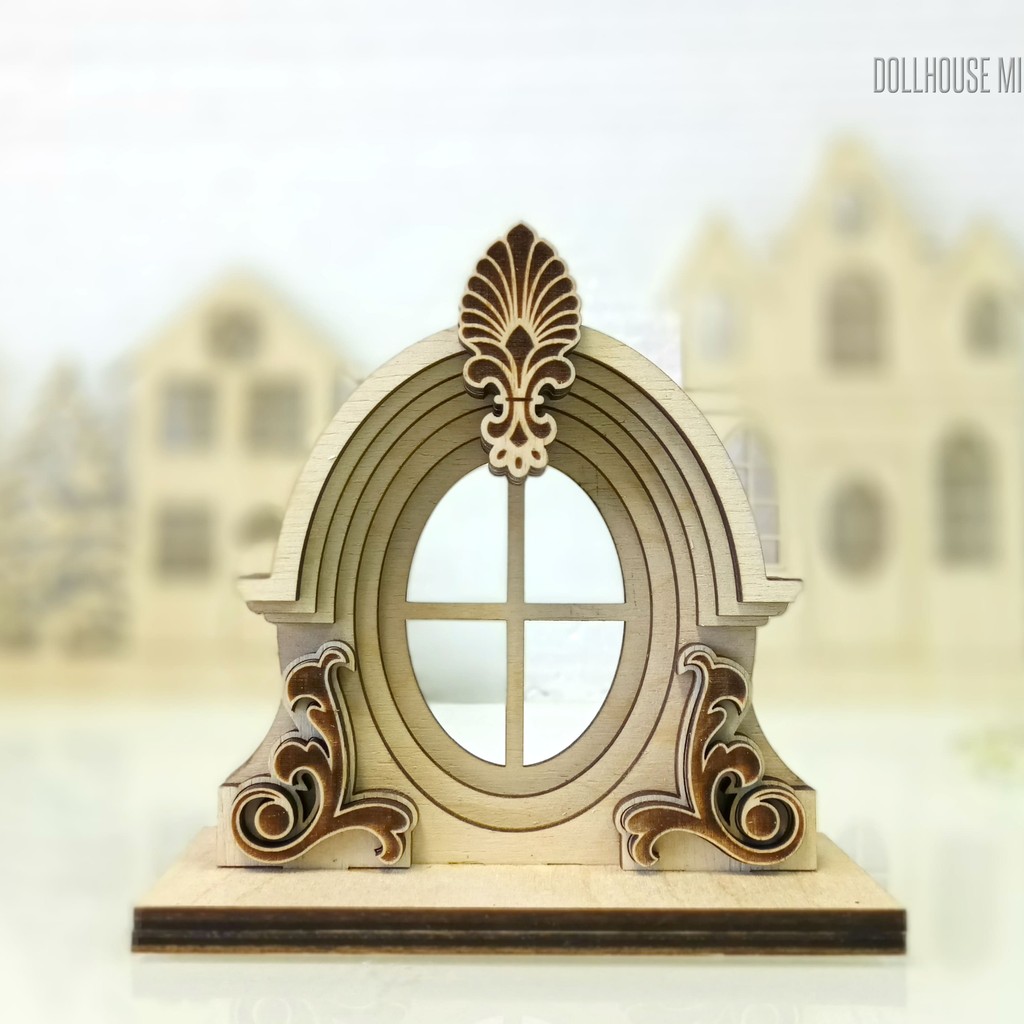 Victorian Dollhouse Window – Laser Cut Wood Miniature by Doshe LLC