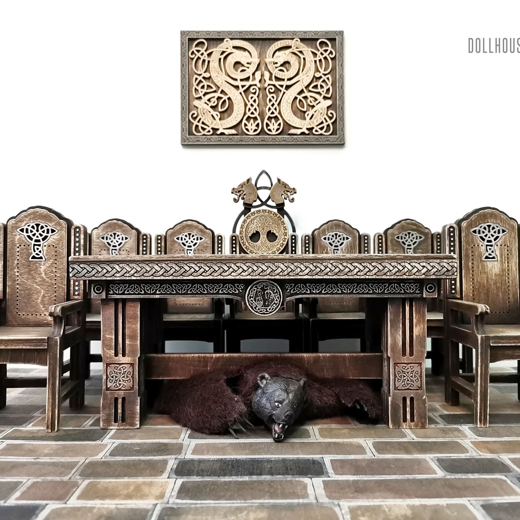 Viking Dollhouse Dining Table: Authentic Miniature Furniture