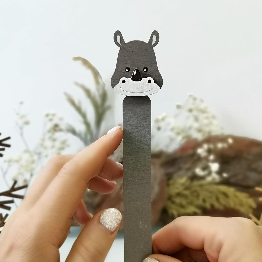 RHINO Bookmark – Hand-Painted Birch Wood Bookmark at Doshe.Store