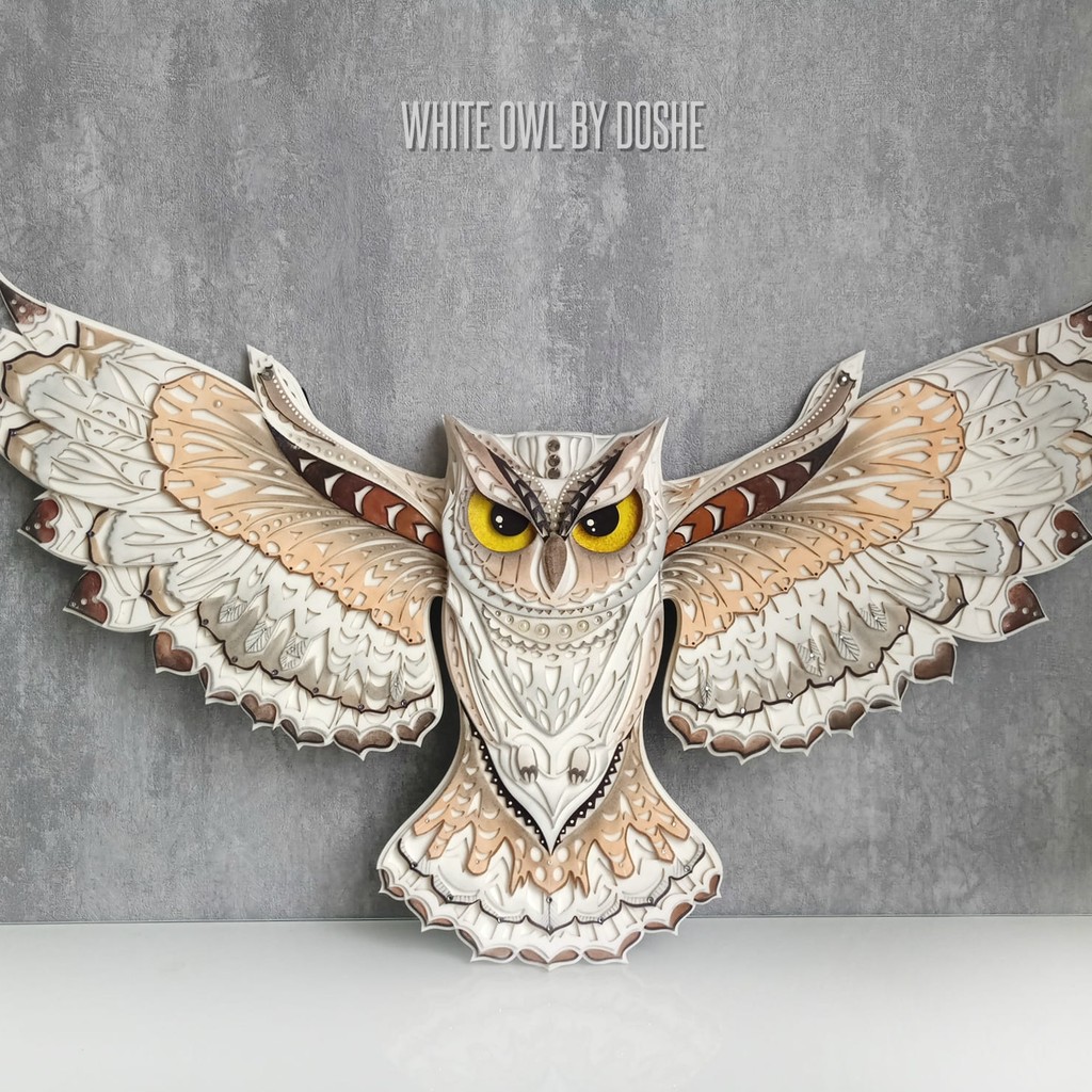 White Owl Totem Wall Art – Nature-Inspired Decor by Doshe
