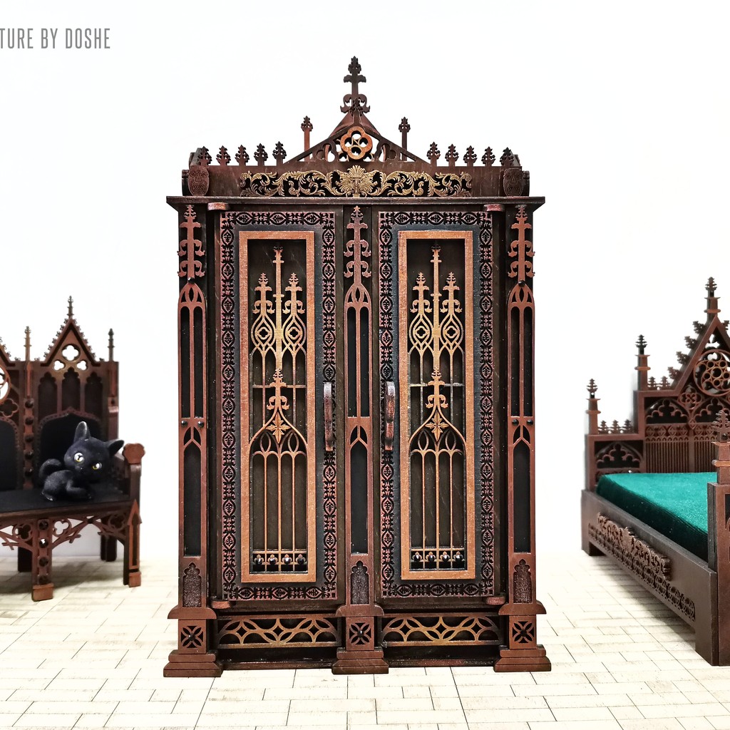 Gothic WARDROBE: Exclusive Gothic-Style Dollhouse Furniture