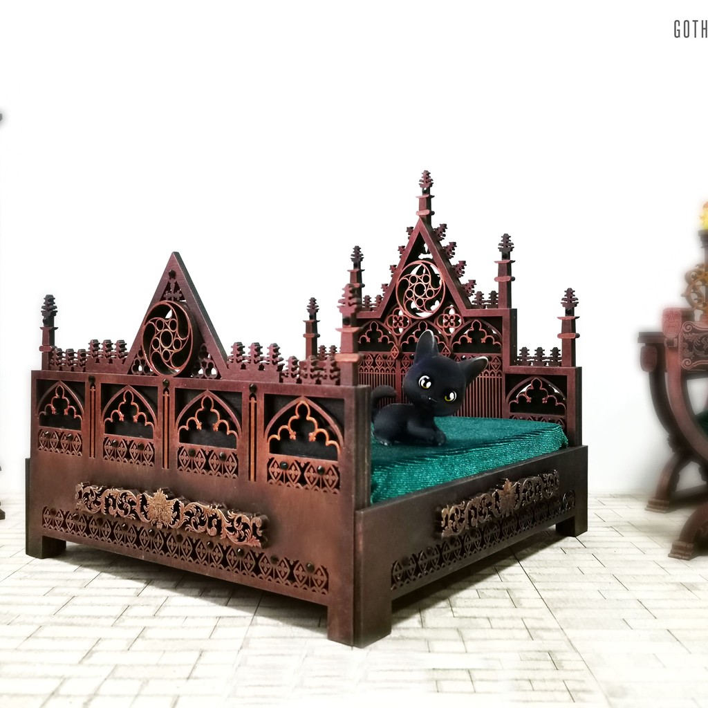 Gothic BED – Exclusive Dollhouse Furniture in Birch Plywood
