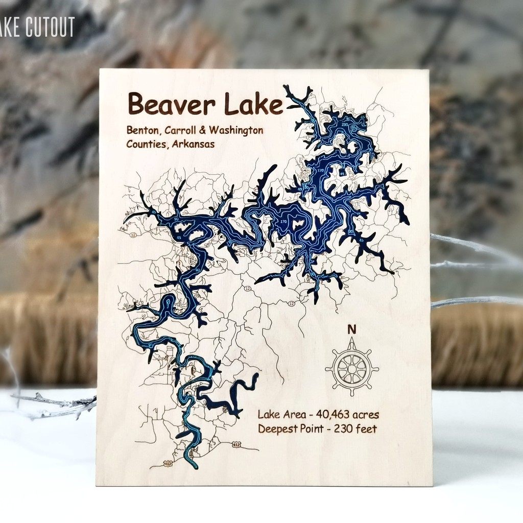 BEAVER LAKE Map Gift – Laser Engraved Birch and Acrylic Art