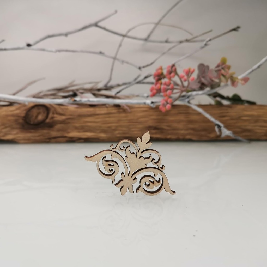 Laser Cut Wood Ornaments #40 – Set of 10 Decor Elements