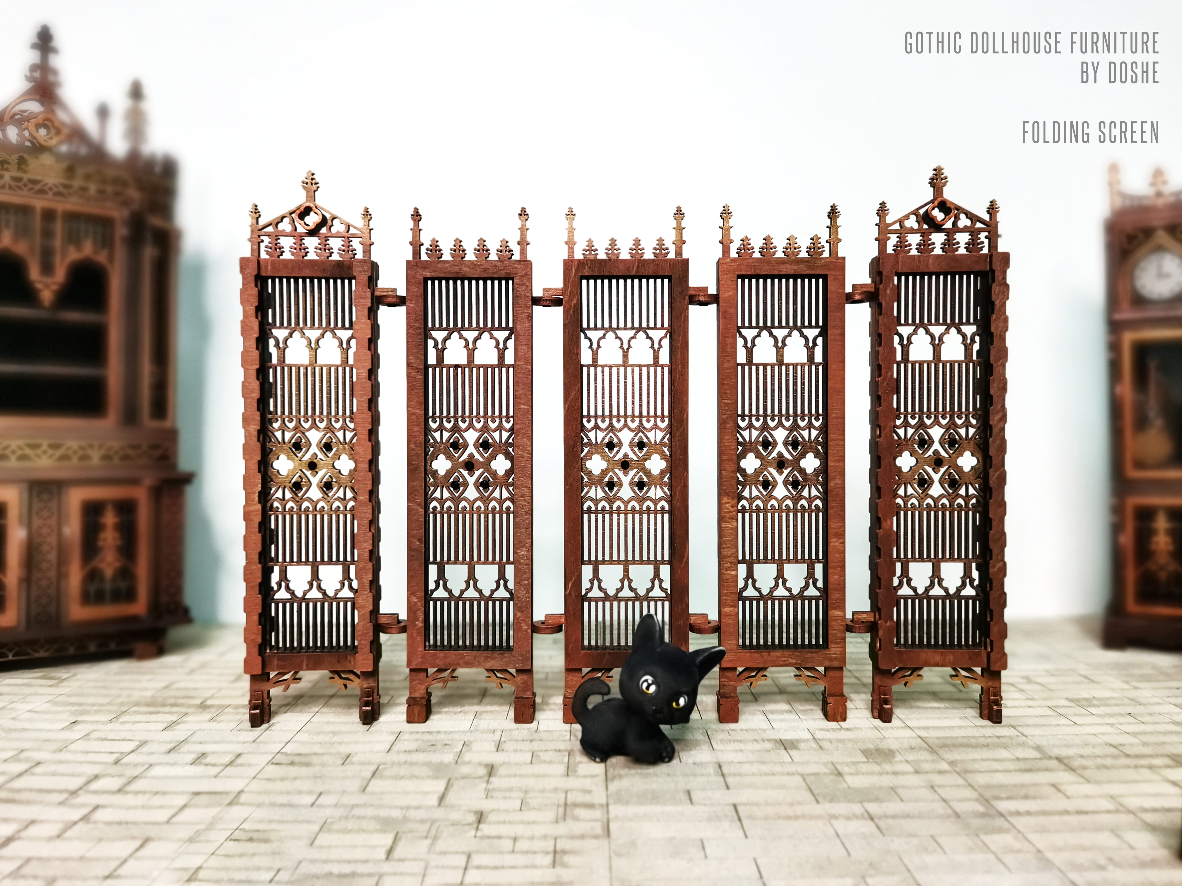 Gothic FOLDING SCREEN - Exclusive Gothic Dollhouse furniture - Laser cut wood -