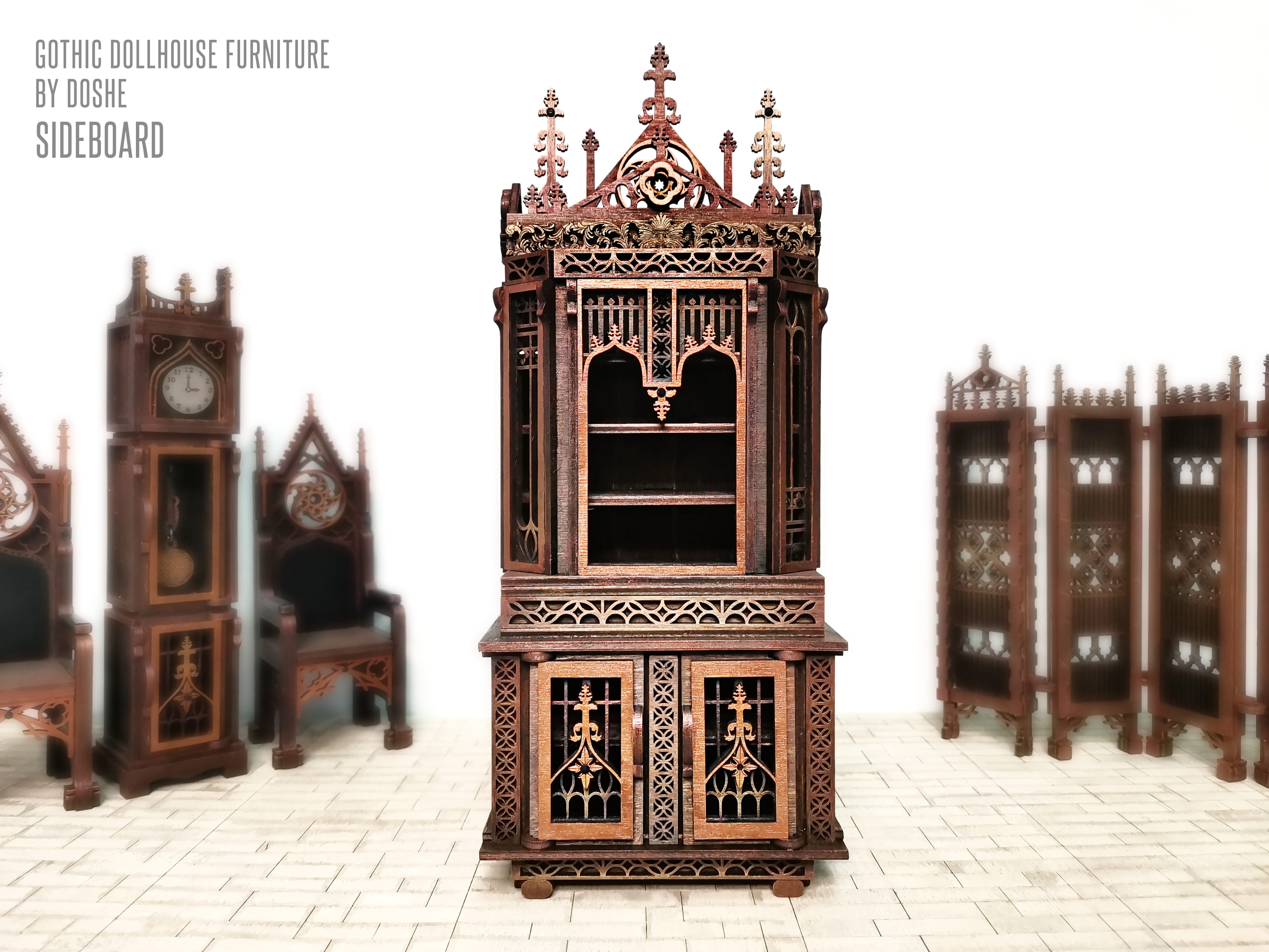 Gothic SIDEBOARD - Exclusive Gothic Dollhouse furniture - Laser cut wood - Gothi