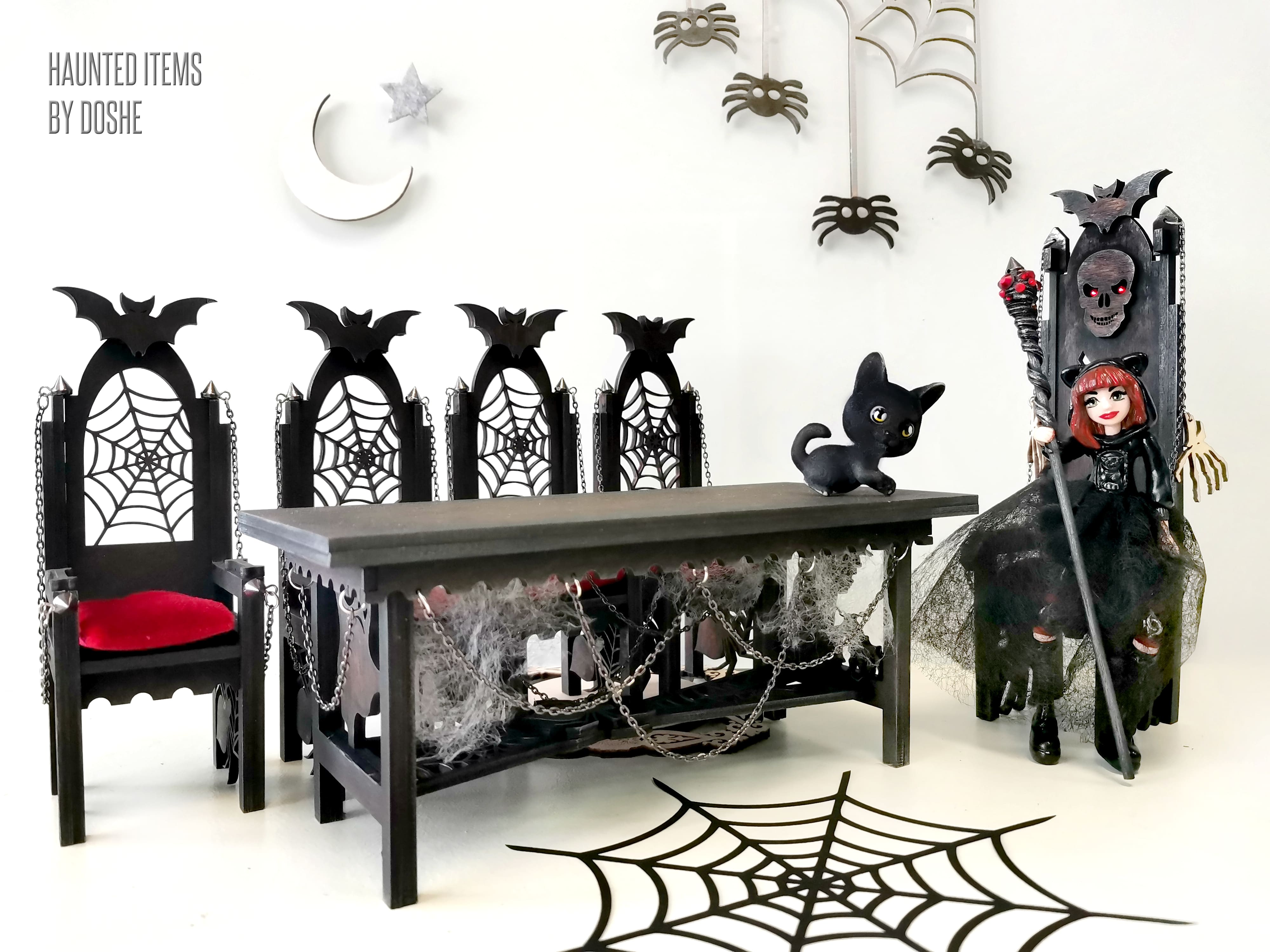 HAUNTED SET(table,trone,chairs) - Exclusive Haunted Dollhouse furniture