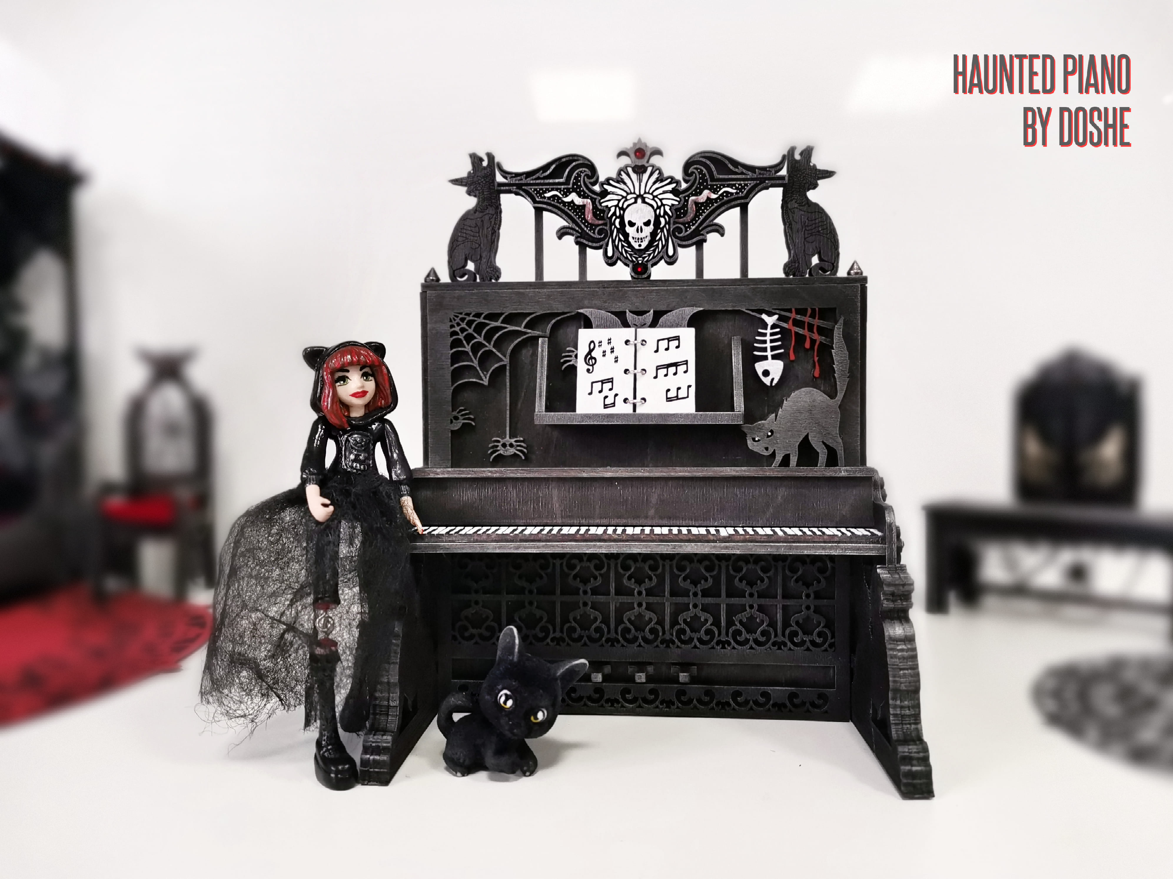 Dollhouse PIANO - Exclusive Haunted Dollhouse furniture - Gothic decor