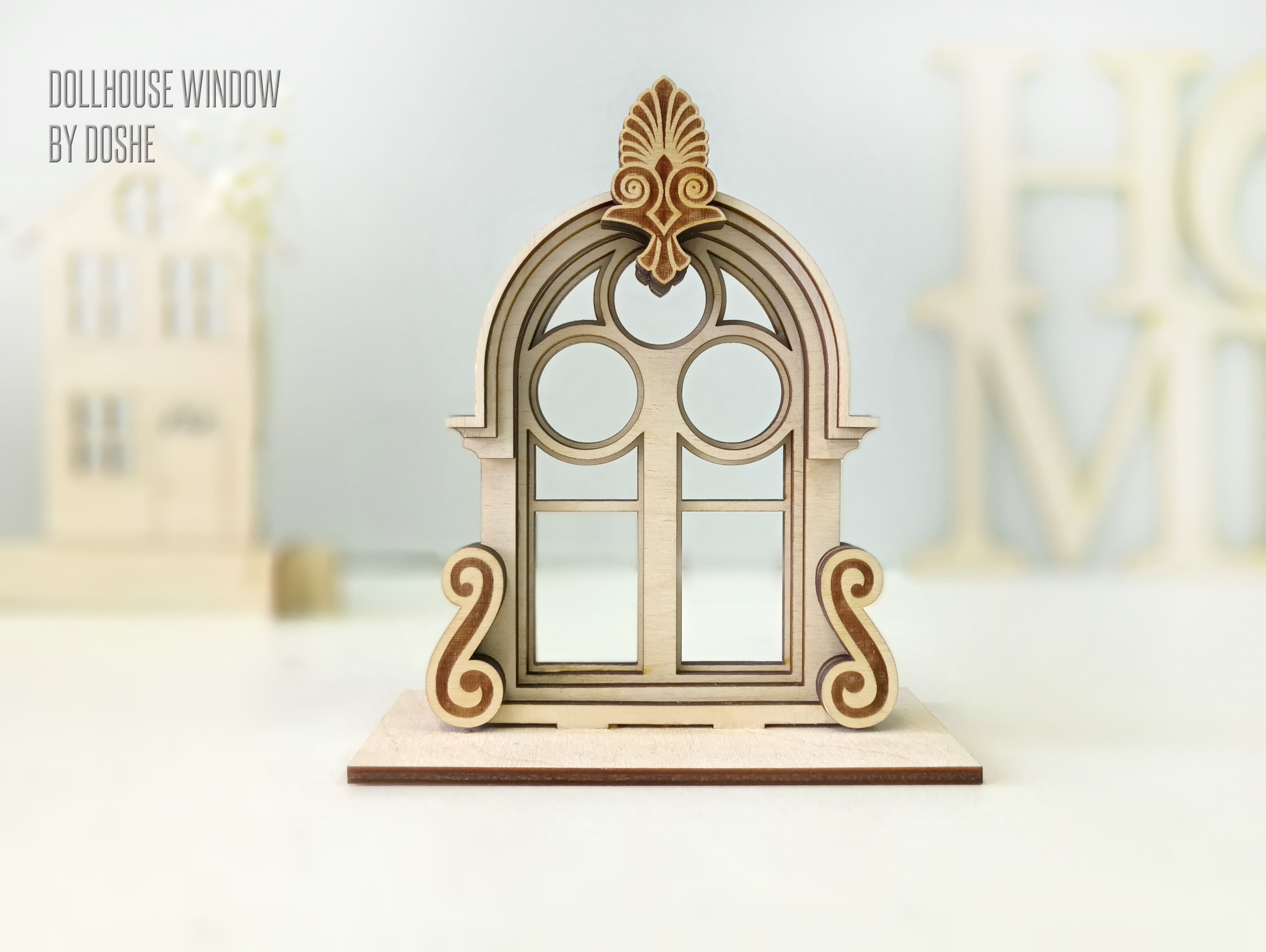 Dollhouse windows - Laser cut wood Dollhouse miniatures