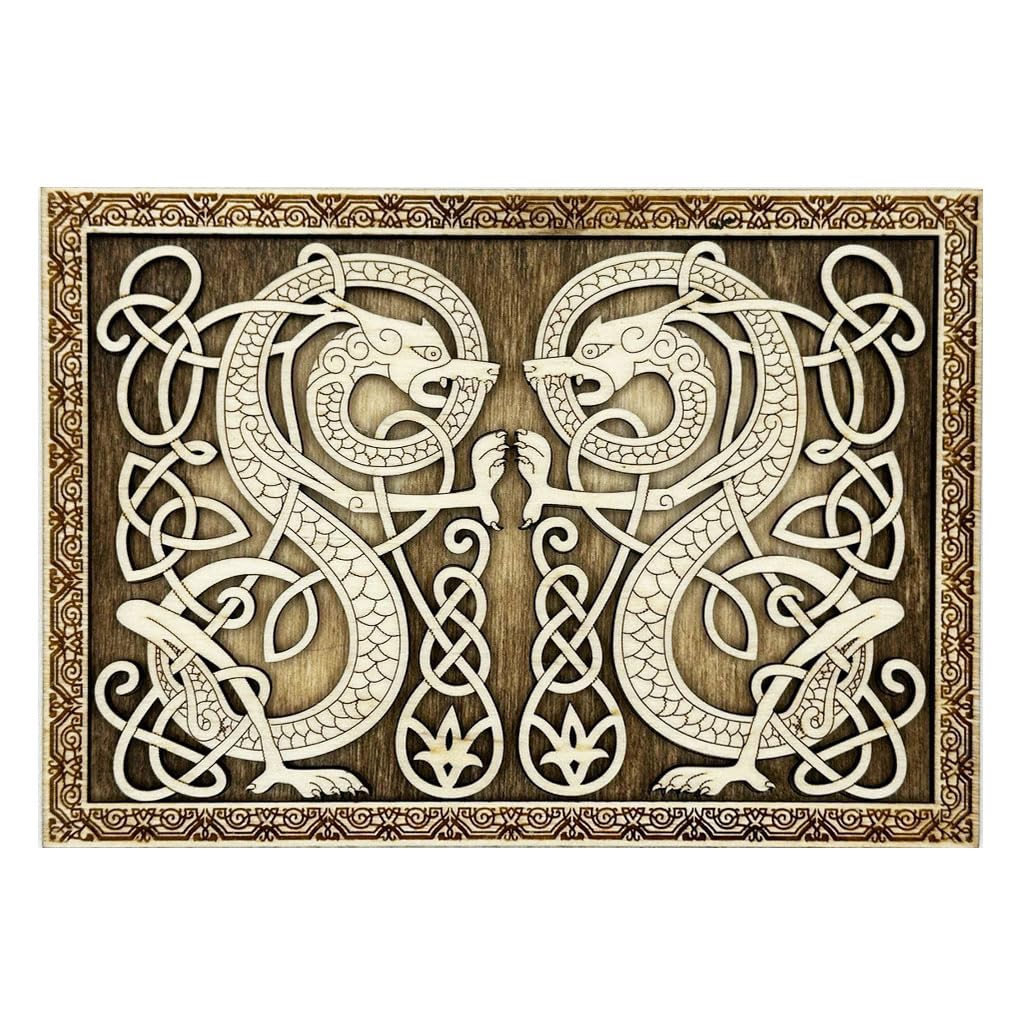 Viking Serpent Symmetry Art Panel - Norse Mythology Inspired Maple Plywood Wall