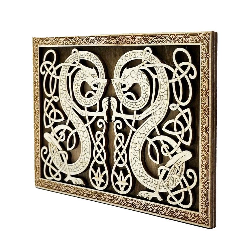 Viking Serpent Symmetry Art Panel - Norse Mythology Inspired Maple Plywood Wall — photo 4