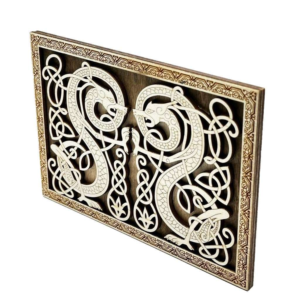 Viking Serpent Symmetry Art Panel - Norse Mythology Inspired Maple Plywood Wall — photo 3