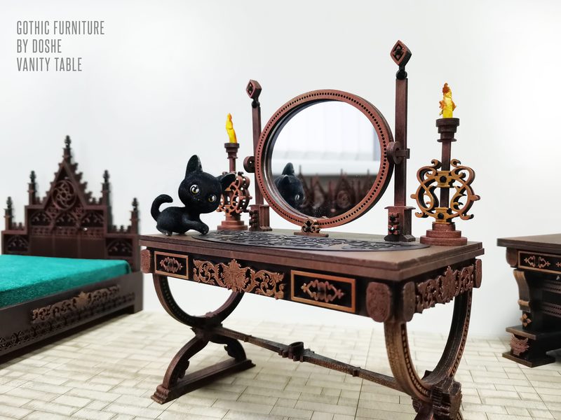 Dollhouse Gothic VANITY TABLE - Exclusive Gothic Dollhouse furniture - Laser cut wood - Gothic Decor 1:12